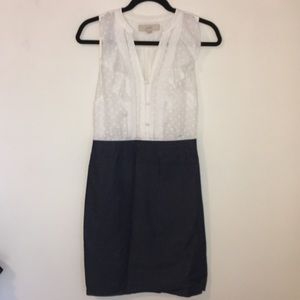 LOFT white chiffon/ chambray Dress